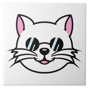 White Cat Wearing Black Glasses / Sunglasses Ceramic Tile