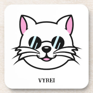 White Cat Wearing Black Glasses / Sunglasses Coaster