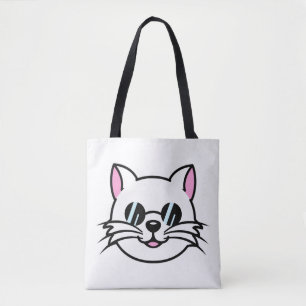 White Cat Wearing Black Glasses / Sunglasses Tote Bag