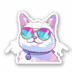 White Cat Wearing Sunglasses
