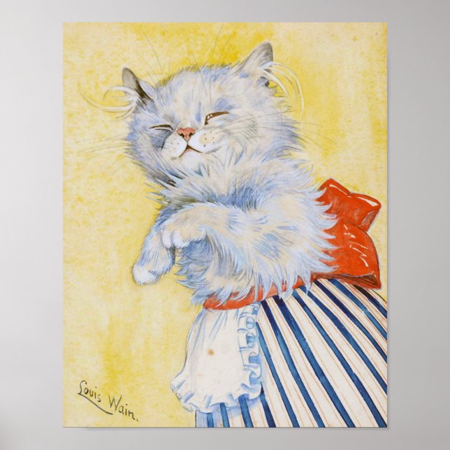 White Cat with Apron, Louis Wain Poster (Front)