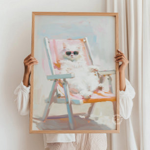 White Cat With Beach Chair and Sunglasses Wall Art