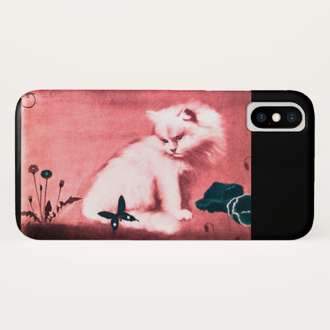 WHITE CAT WITH BLACK BUTTERFLY IN PINK Case-Mate iPhone CASE (Back (Horizontal))