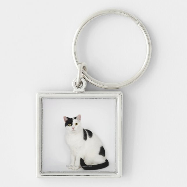 White cat with black spots key ring (Front)