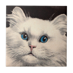 white cat with blue eyes ceramic tile
