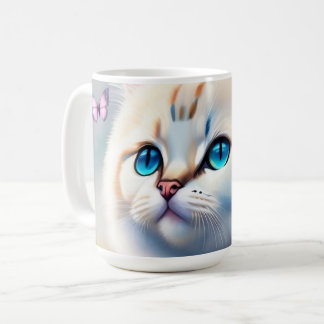 white cat with blue eyes coffee mug