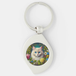 White Cat With Blue Eyes Key Ring