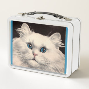 white cat with blue eyes metal lunch box