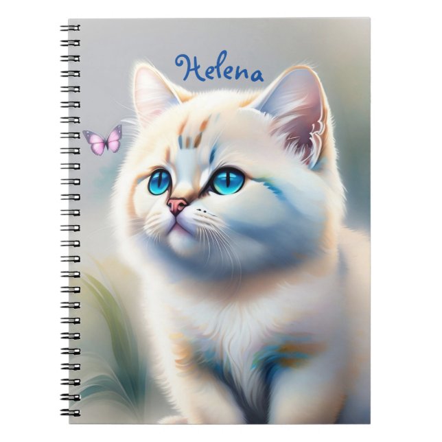 white cat with blue eyes notebook (Front)