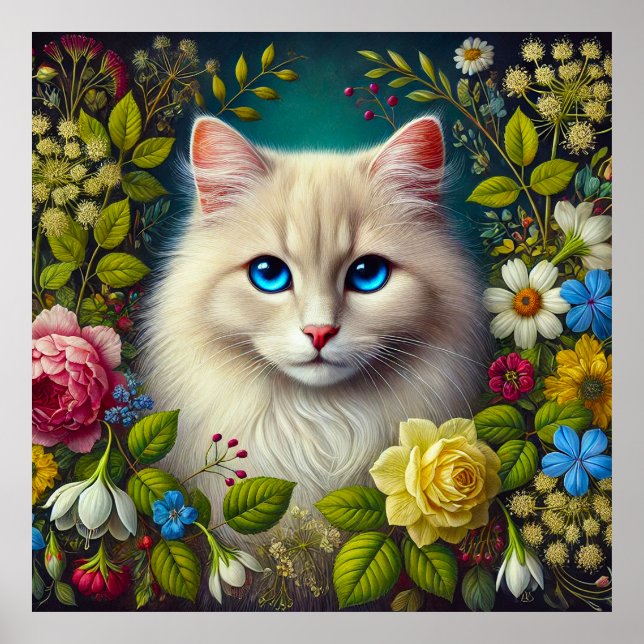 White Cat With Blue Eyes Poster (Front)