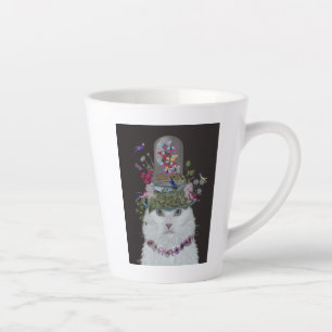 White Cat with Butterfly Bell Jar Latte Mug