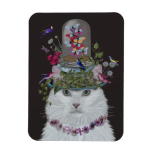 White Cat with Butterfly Bell Jar Magnet