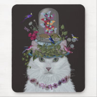 White Cat with Butterfly Bell Jar