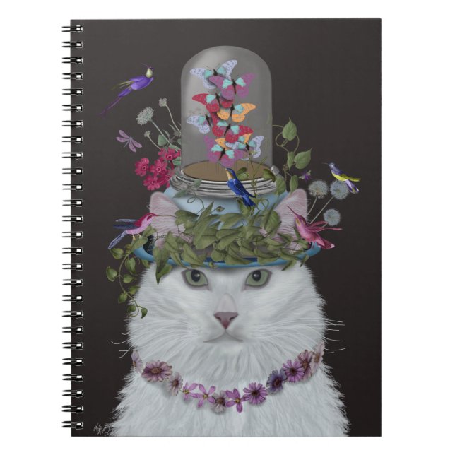White Cat with Butterfly Bell Jar Notebook (Front)