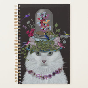 White Cat with Butterfly Bell Jar Planner