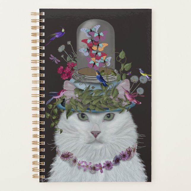 White Cat with Butterfly Bell Jar Planner (Front)