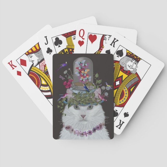 White Cat with Butterfly Bell Jar Playing Cards (Back)