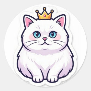 White Cat With Crown Sticker Cute Princess Cat