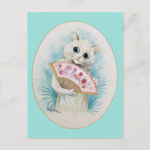 White Cat with Fan, Louis Wain Postcard