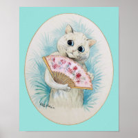 White Cat with Fan, Louis Wain