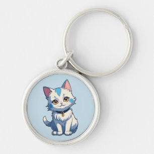 White Cat with Feline Charm Key Ring