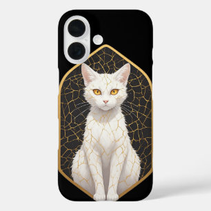 White Cat With Kintsugi Pattern 🐾 iPhone 16 Case