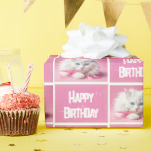 White Cat With Pink Ribbons Wrapping Paper