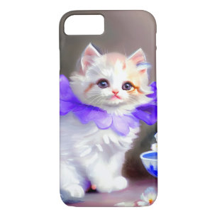 White Cat with Purple Flower Collar Painting iPhone 8/7 Case