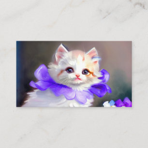 White Cat with Purple Flower Collar Painting Enclosure Card