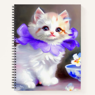 White Cat with Purple Flower Collar Painting Notebook