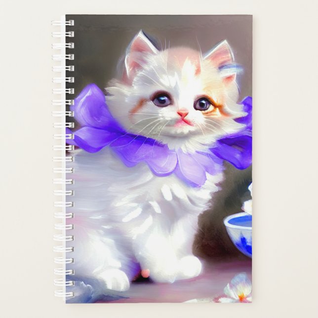 White Cat with Purple Flower Collar Painting Planner (Front)