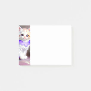 White Cat with Purple Flower Collar Painting Post-it Notes