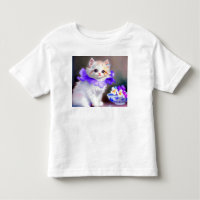 White Cat with Purple Flower Collar Painting