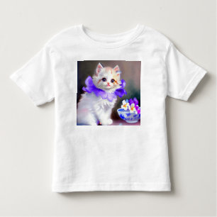 White Cat with Purple Flower Collar Painting Toddler T-Shirt