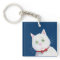 White Cat with Red Bow -  Acrylic Keychain