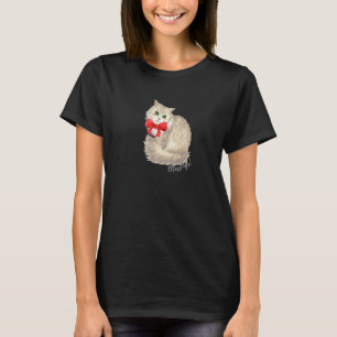 White Cat With Red Bow Christmas Cat Blessings T-Shirt