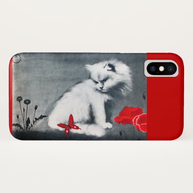 WHITE CAT WITH RED BUTTERFLY Case-Mate iPhone CASE (Back (Horizontal))