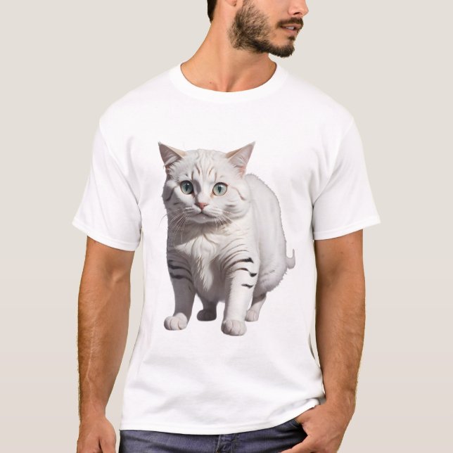 White Cat with Subtle Gray Tabby Markings T-Shirt (Front)