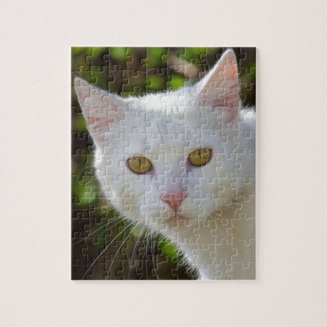 White Cat With Yellow Eyes Jigsaw Puzzle (Vertical)