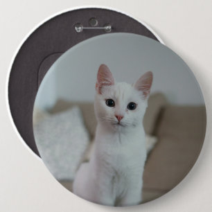 White cat Zazzle_Growshop. 6 Cm Round Badge