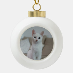 White cat   Zazzle_Growshop. Ceramic Ball Christmas Ornament
