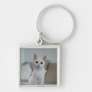 White cat Zazzle_Growshop. Key Ring