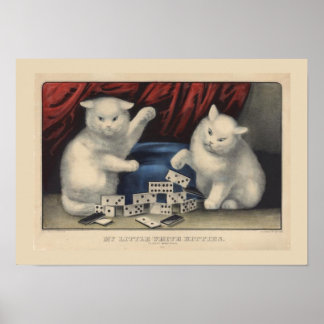 White Cats and Dominoes Poster