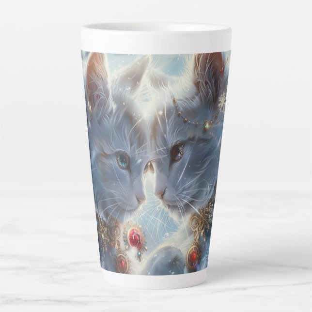 White Cats Digital Art Latte Mug (Front)
