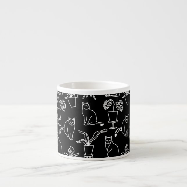White cats on black espresso cup (Front)