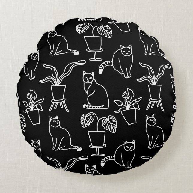 White cats on black round cushion (Front)