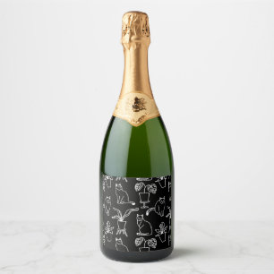 White cats on black sparkling wine label