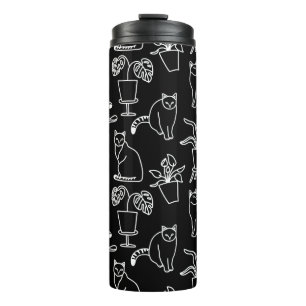 White cats on black thermal tumbler