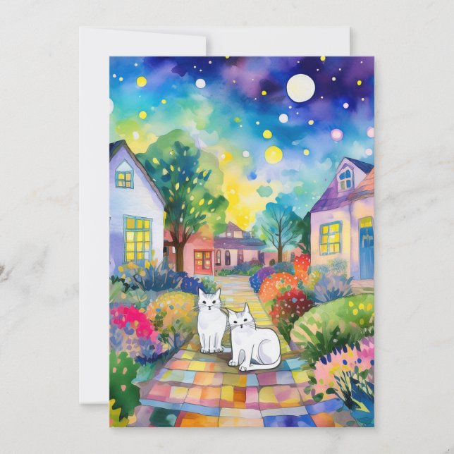 White Cats Visiting  Invitation (Front)