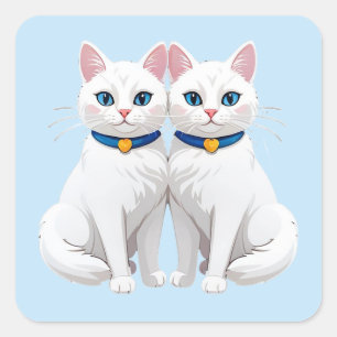 White Cats With Blue Eyes 💙 Cute Twin Pets Square Sticker